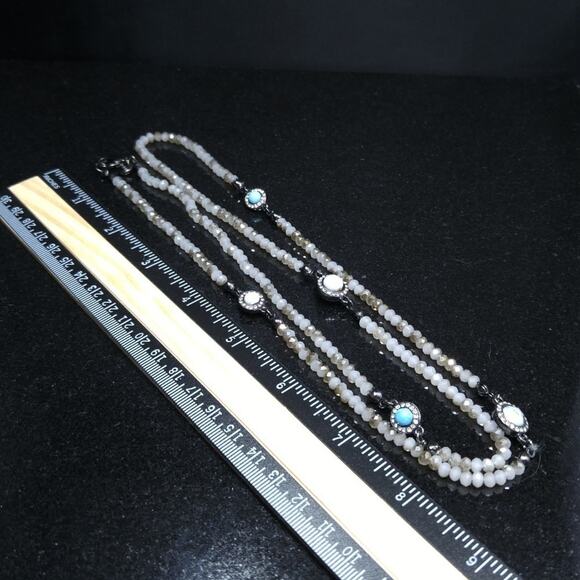 Loft Opaque Crystal Beaded Long Necklace, Faux Turquoise, 34 Inches, Layering - Picture 6 of 8